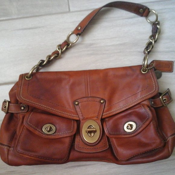 Coach Cognac Brown Leather Multi Pocket Shoulder Handbag.   Size  7x13x4.5 - Picture 12 of 12